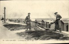 VINTAGE POSTCARD Lion sur Mer the Drying of the Nets