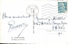 MODERN CARD Lion sur Mer the Beach and the Villas Boat