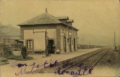 VINTAGE POSTCARD Mesnil Guillaume Train station chart toilee