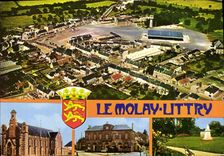 CPM Le Molay Littry Vue generale aerienne L Eglise L Hotel de ville Le Jardin Public