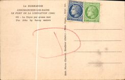 POSTAL Arromanches de la VENDIMIA les Bains el puerto del lanzamiento la presa por el mar pesado