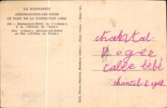 POSTAL Arromanches de la VENDIMIA les Bains el puerto del lanzamiento que restaura el hotel de L oasis a la abertura de Tracy