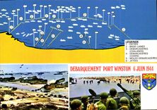 POSTAL MODERNA Arromanches que descarga Winston Militaria el 6 de junio de 1944 portuario
