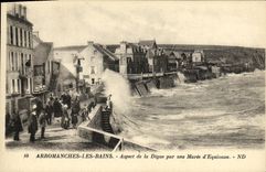 Aspecto de Arromanches de la POSTAL de la VENDIMIA les Bains de la presa por un equinoccio de la marea D