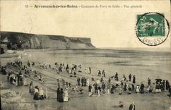 Competencia de Arromanches de la POSTAL de la VENDIMIA les Bains de los ninos de la opinion de las fortalezas de la arena