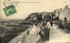 POSTAL Arromanches de la VENDIMIA visto de la playa tomada de la presa