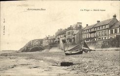 POSTAL Arromanches de la VENDIMIA la marea baja de la playa