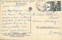 El puerto de Arromanches de la POSTAL de la VENDIMIA de los barcos lanza fall y el puerto de las presas de desembarque de Militaria