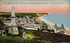 Monumento de Arromanches de la POSTAL de la VENDIMIA de el 7 de septiembre centenario naval y el 8vo 1911