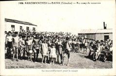 POSTAL Arromanches de la VENDIMIA les Bains la reunion para los ninos de la sopa con el campo del dia de fiesta