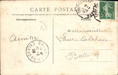 POSTAL Arromanches de la VENDIMIA vista de la calle del cierre de Fresne el cementerio