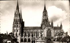 POSTAL Bayeux de la VENDIMIA la basilica majestuosa de la catedral de Notre Dame del estilo gotico