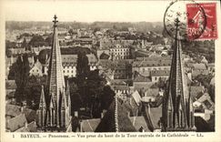 Panorama de Bayeux de la POSTAL de la VENDIMIA vista de Baut de la torre central de la catedral