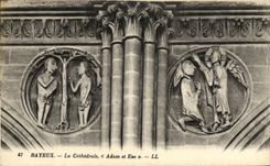 POSTAL Bayeux de la VENDIMIA la catedral Adan y Eva