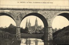 POSTAL Bayeux de la VENDIMIA el viaducto la catedral que es reflejada en L Aure