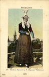 Casquillos 1827 del traje del folklore de la chica joven de Bayeux de la POSTAL de la VENDIMIA