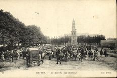 Mercado de Bayeux de la POSTAL de la VENDIMIA con la TAPA del ganado