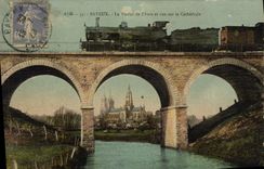 CPA Bayeux Le Viaduc de L aure et Vue Sur la Cathedrale Train