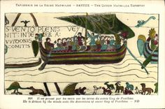 POSTAL Bayeux Tapisserie de la VENDIMIA de la reina Matilde es crecimiento al lado de los vientos del barco