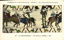 Tapiceria de Bayeux de la POSTAL de la VENDIMIA de la reina de Matilde la continuacion de Guillermo