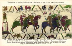 Tapiceria de Bayeux de la POSTAL de la VENDIMIA del duque de la reina Matilde Conan de Bretana