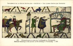 La POSTAL Bayeux Tapisserie de la VENDIMIA de la reina Matilde que Eduardo escucha la cuenta tiene L embajada en Normandia