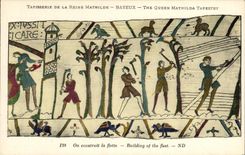 La POSTAL Bayeux Tapisserie de la VENDIMIA de la reina Matilde una construye la flota
