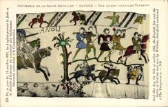 La POSTAL Bayeux Tapisserie de la VENDIMIA del ingles de la reina de Matilde se escapo