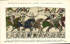 Tapiceria de Bayeux de la POSTAL de la VENDIMIA de la reina de Matilde el duque Guillermo