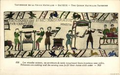 POSTAL Bayeux Tapisserie de la VENDIMIA de la reina de Matilde que las carnes cocinan