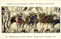 CPA Bayeux Tapisserie De La Reine Mathilde Guillaume marche a la rencontre d Harold