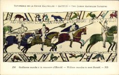 CPA Bayeux Tapisserie De La Reine Mathilde Guillaume marche a la rencontre d Harold