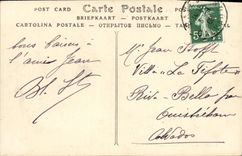 La POSTAL Bayeux Tapisserie de la VENDIMIA de la reina de Matilde los caballos sale de las naves