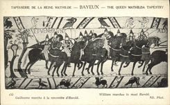 CPA Bayeux Tapisserie De la Reine Mathilde Guillaume marche a la rencontre d Harold