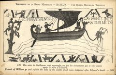 La POSTAL Bayeux Tapisserie de la VENDIMIA de la reina de Matilde de los amigos de Guillermo aprendera al duque los acontecimientos