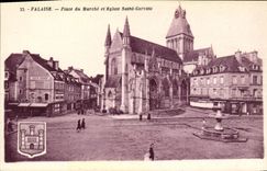 VINTAGE POSTCARD Falaise Places Market and Church Gervais Saint