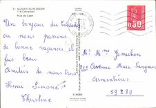 CPM Aunay sur Odon Rue de Caen Maison de la Presse Hotel Restaurant St Michel