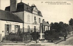 VINTAGE POSTCARD Asnelles the Beautiful Beach the war memorial and the Militaria town hall