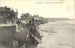 VINTAGE POSTCARD Asnelles the Dam and the Beach has Low tide