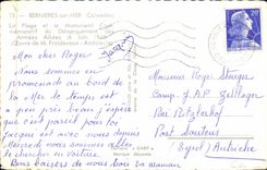 MODERN CARD Bernieres on Sea the Beach and the Commemaratif Monument of the Unloading of the allied Armies Militaria