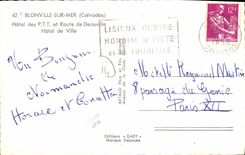 MODERN CARD Blonville on Sea Hotel of the P T T and Road of Deauville Town hall