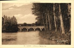 VINTAGE POSTCARD Clecy L Decorates with the Bridge of Vey
