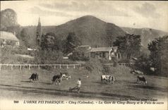 VINTAGE POSTCARD L Decorates Train station Picturesque Clecy of Clecy Bourg and the Sugar loaf Vaches