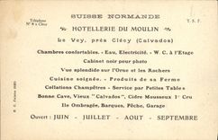 Panorama normando suizo de Clecy de la POSTAL de la VENDIMIA de L comercio del hotel del molino Vey