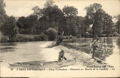 VINTAGE POSTCARD Clecy the Outfall the Mill of Landelle Canoe