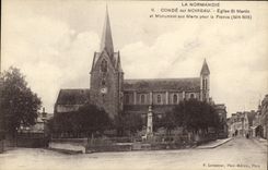 VINTAGE POSTCARD Cop On Noireau Church Martin Saint and war memorial for Militaria France