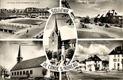 MODERN CARD Conde On Noireau Souvenir the markets Places Avenue market of Verdun Temple Swedish Nouvelles constructions