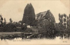 VINTAGE POSTCARD Church of Cricqueboeuf Boat