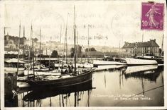VINTAGE POSTCARD Deauville Flowered Beach the Basin of the yachts Boats