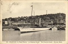 VINTAGE POSTCARD Deauville Flowered Beach the New Basin Boats